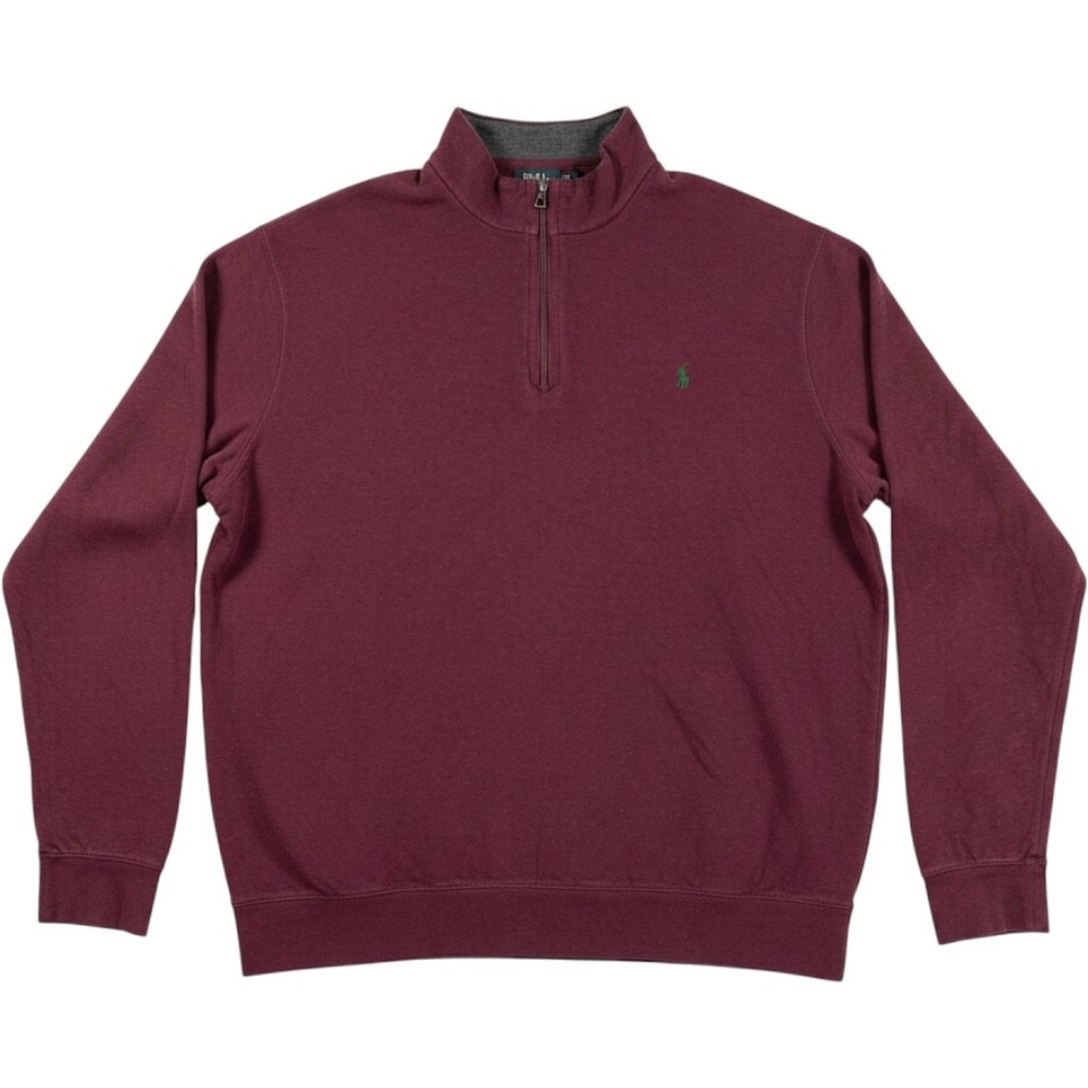 Polo Ralph Lauren Mens 2LT Burgundy Quarter Zip Pullover Cotton Blend Sweatshirt